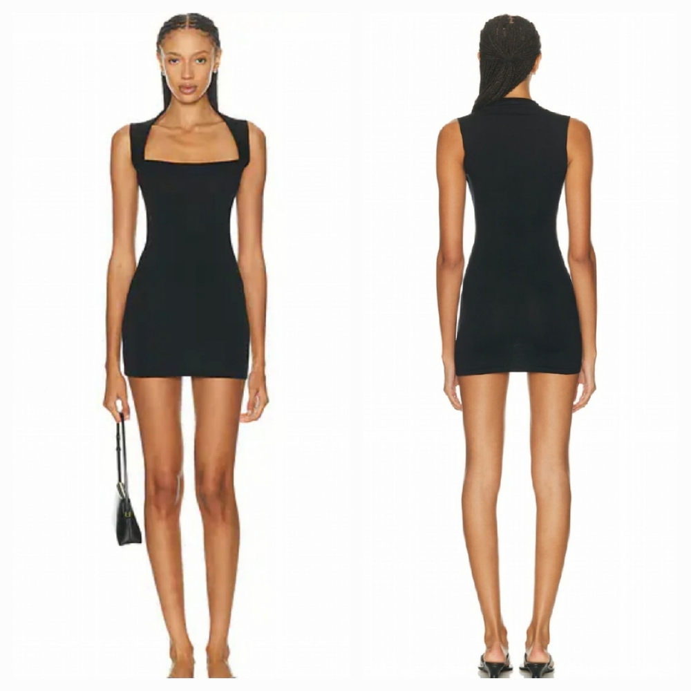 AYA MUSE LUNE Black Knit Square Neck Sleeveless Mini Dress Small